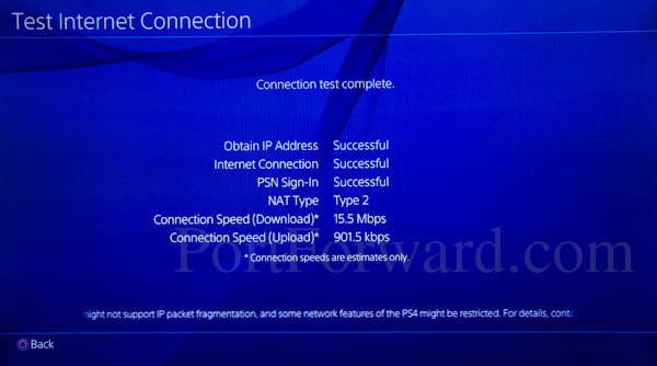 PlayStation 4 test connection successful